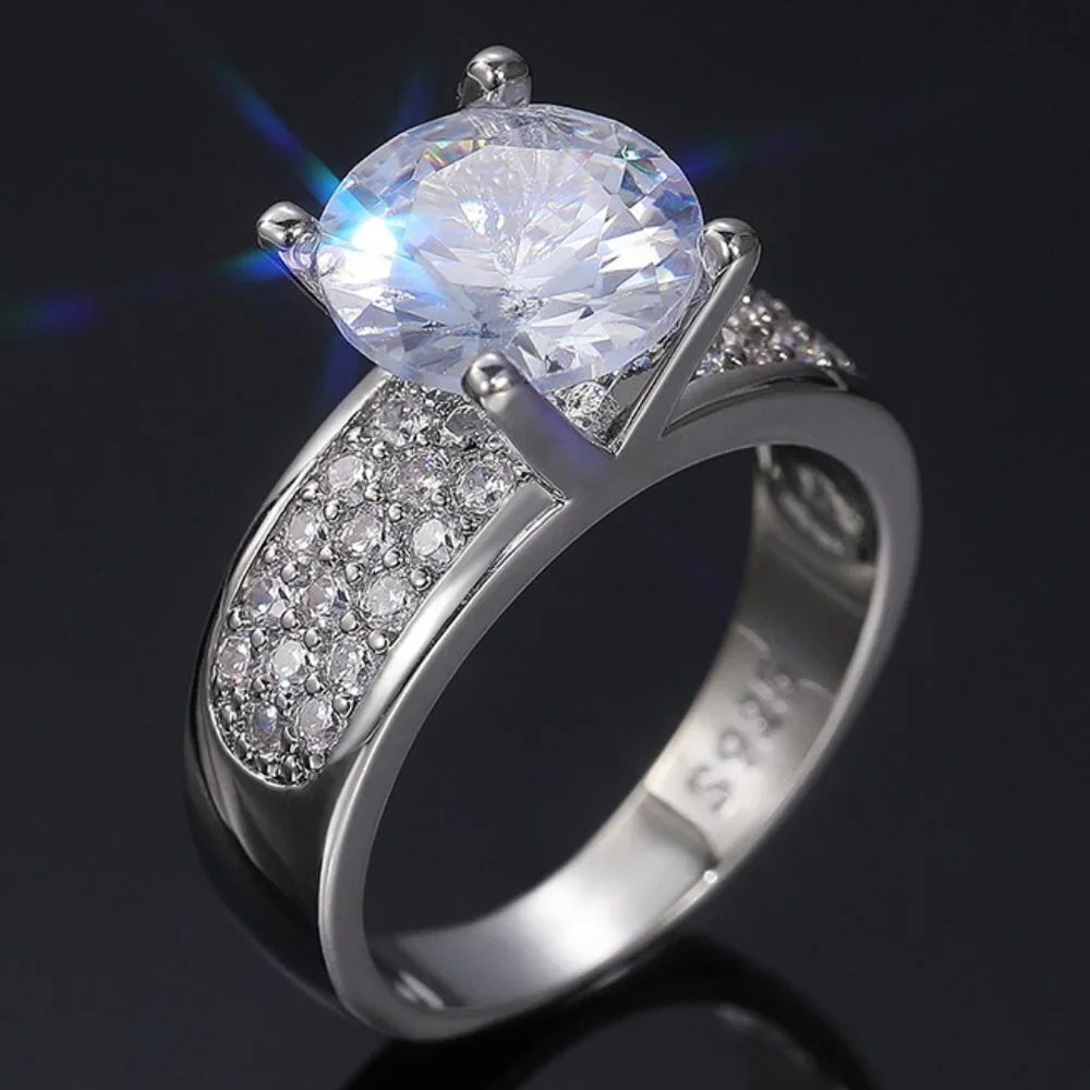 😍Anillos Large Round CZ Luxury Diamond Chunky 925 Silver Plated Ring, L018